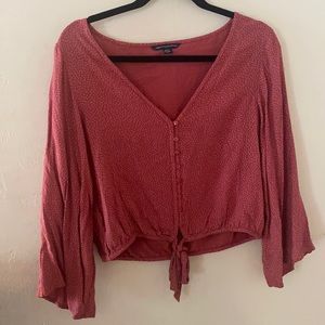 American Eagle Red Button Up Blouse